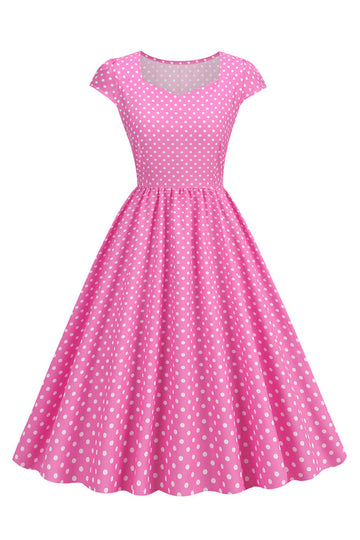 Pontos de Polka Rosa 1950s Vestido Mangas Curtas